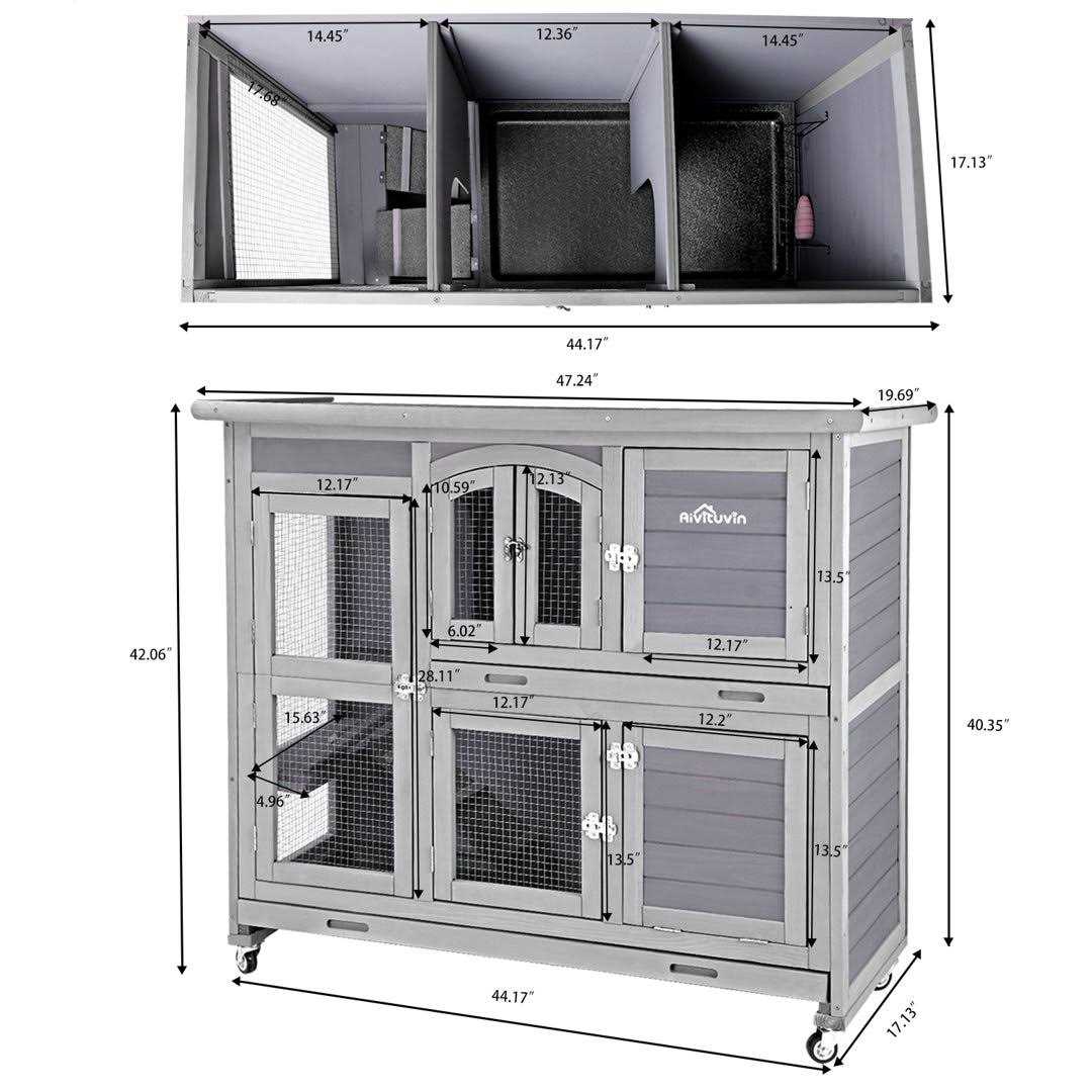Alternative view of Aivituvin 47 Two Story Rabbit Hutch Bunny Cage with Wheels