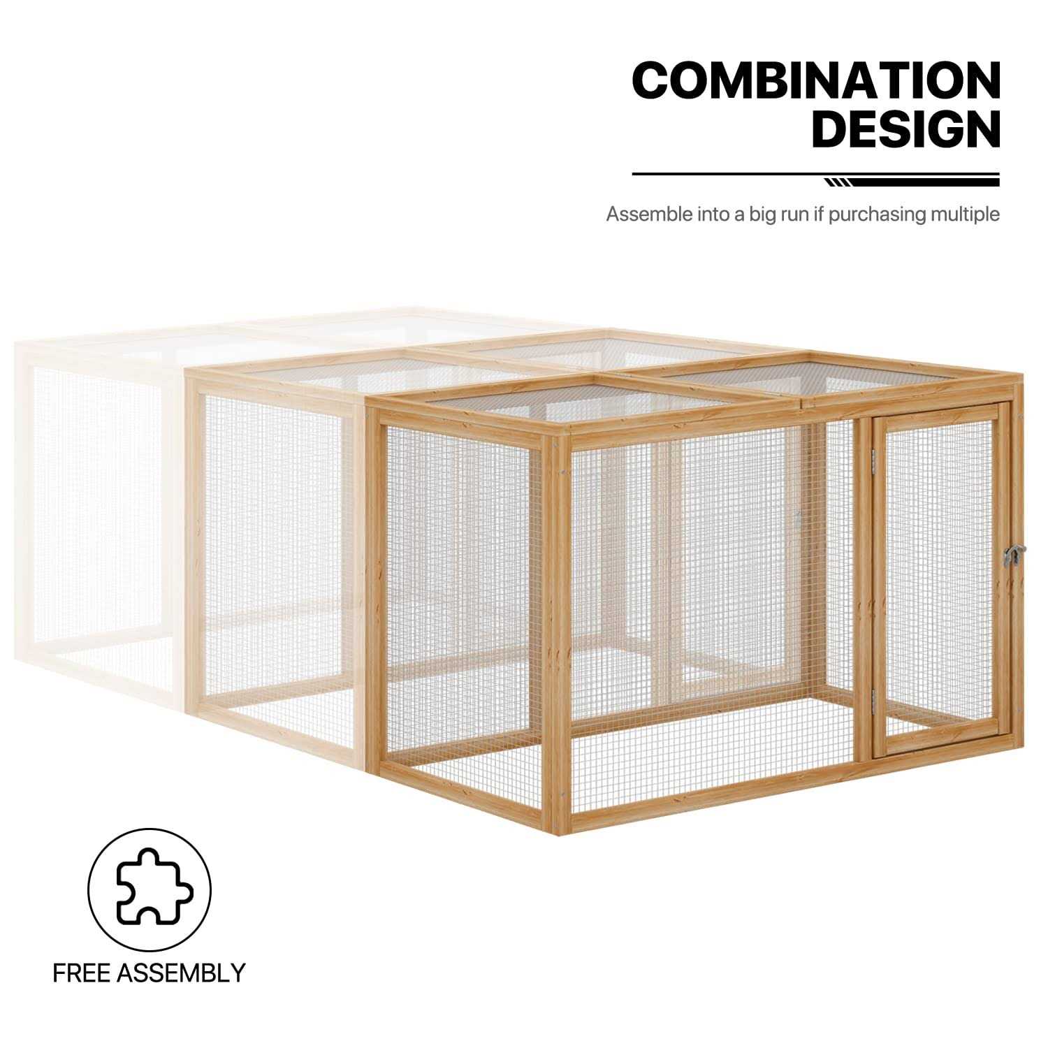 Alternative view of Monibloom Chicken Run for Yard Wood Chicken Cage Rabbit Hutch Bunny Pen with Openable Roof and Side Door