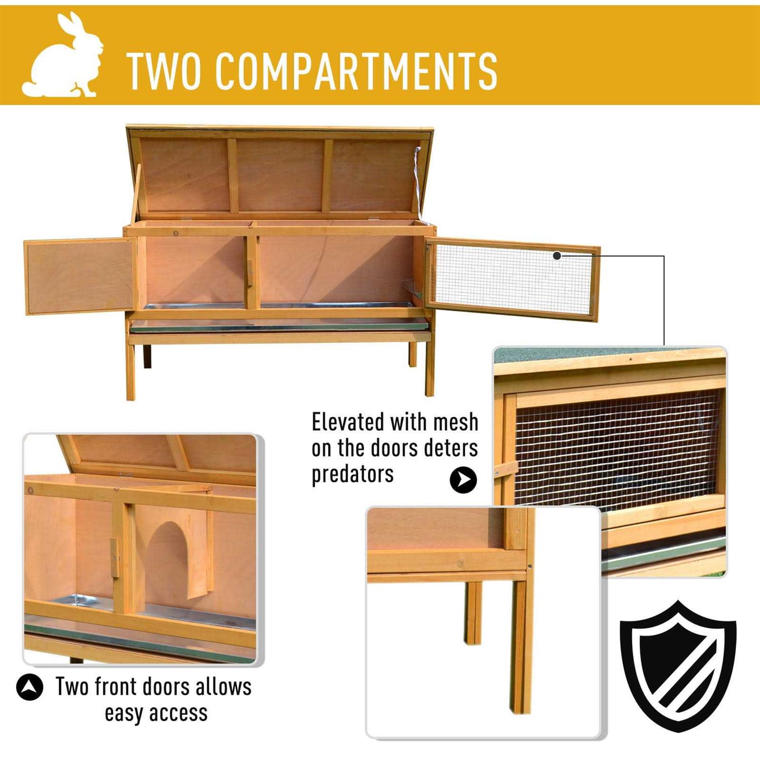 Alternative view of PawHut Wooden Rabbit Hutch Bunny Cage with Openable Waterproof Roof