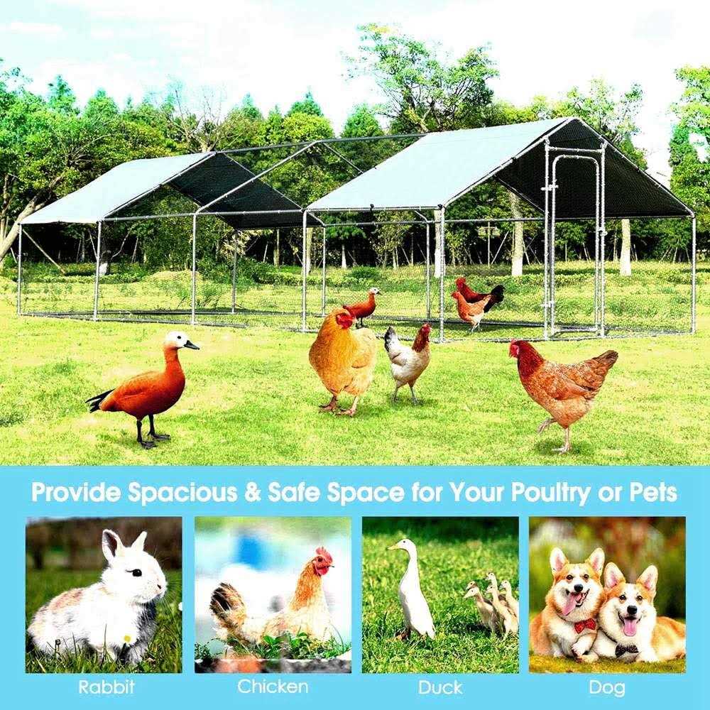 Alternative view of Carmyra Large Chicken Coop Walk-in Metal Poultry Cage House Rabbits Habitat Cage Spire Shaped Coop with Waterproof and Anti-Ultraviolet Cover