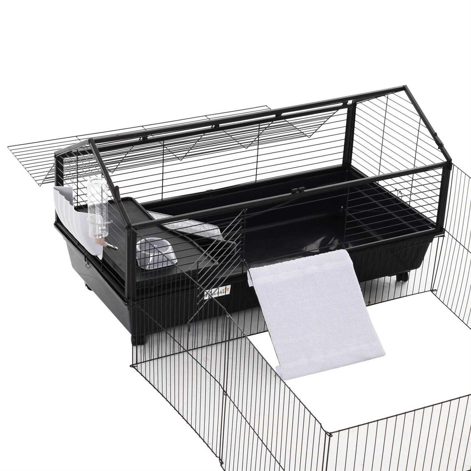 Alternative view of PawHut Rolling Metal Rabbit Guinea Pig or Small Animal Hutch Cage with Main House and Run