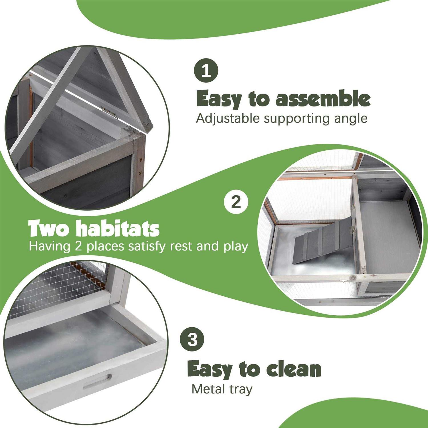 Alternative view of cozivvovv 2 Story Wooden Rabbit Hutch Indoor Outdoor Rabbit Cage with Pull Out Tray, Openable Roof, Side Door and Anti-Slip Ramp