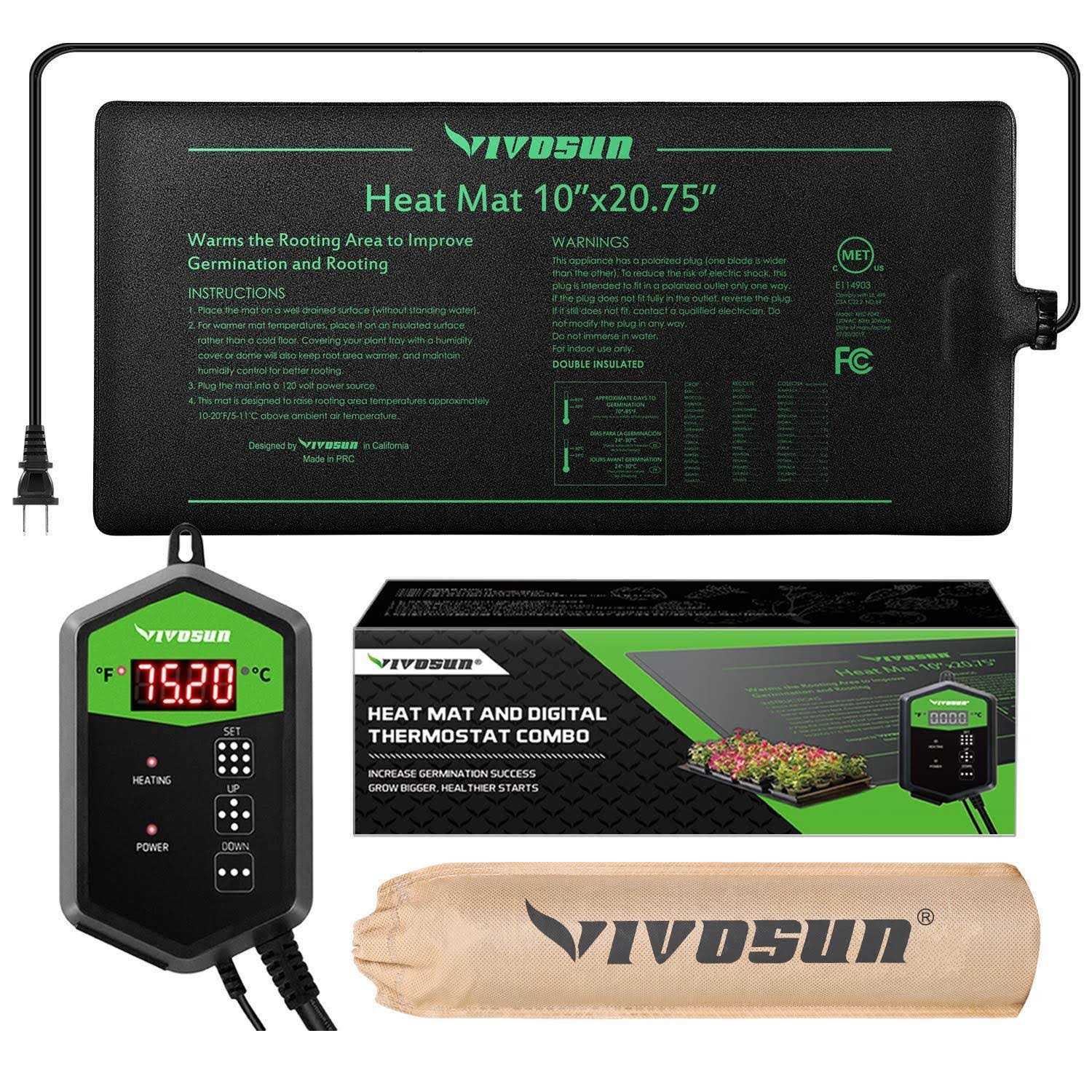 VIVOSUN 20.75 Seedling Heat Mat and Digital Thermostat Combo Set
