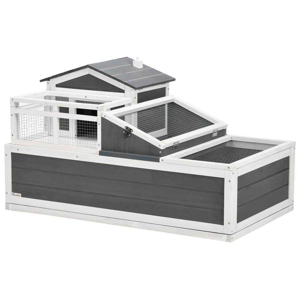 PawHut 3-Room Tortoise Habitat House w/ Balcony & 2 Stories Wooden Indoor/Outdoor Tortoise Enclosure