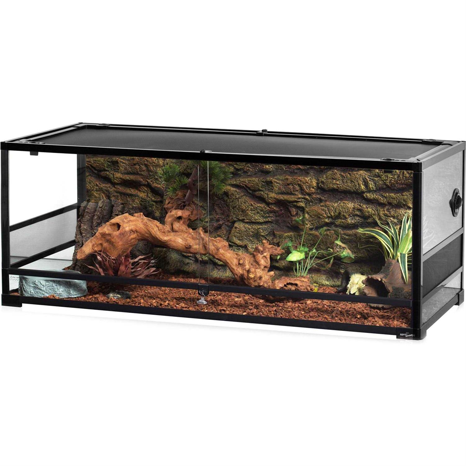 REPTI ZOO Glass Reptile Terrarium Sliding Doors with Screen Ventilation