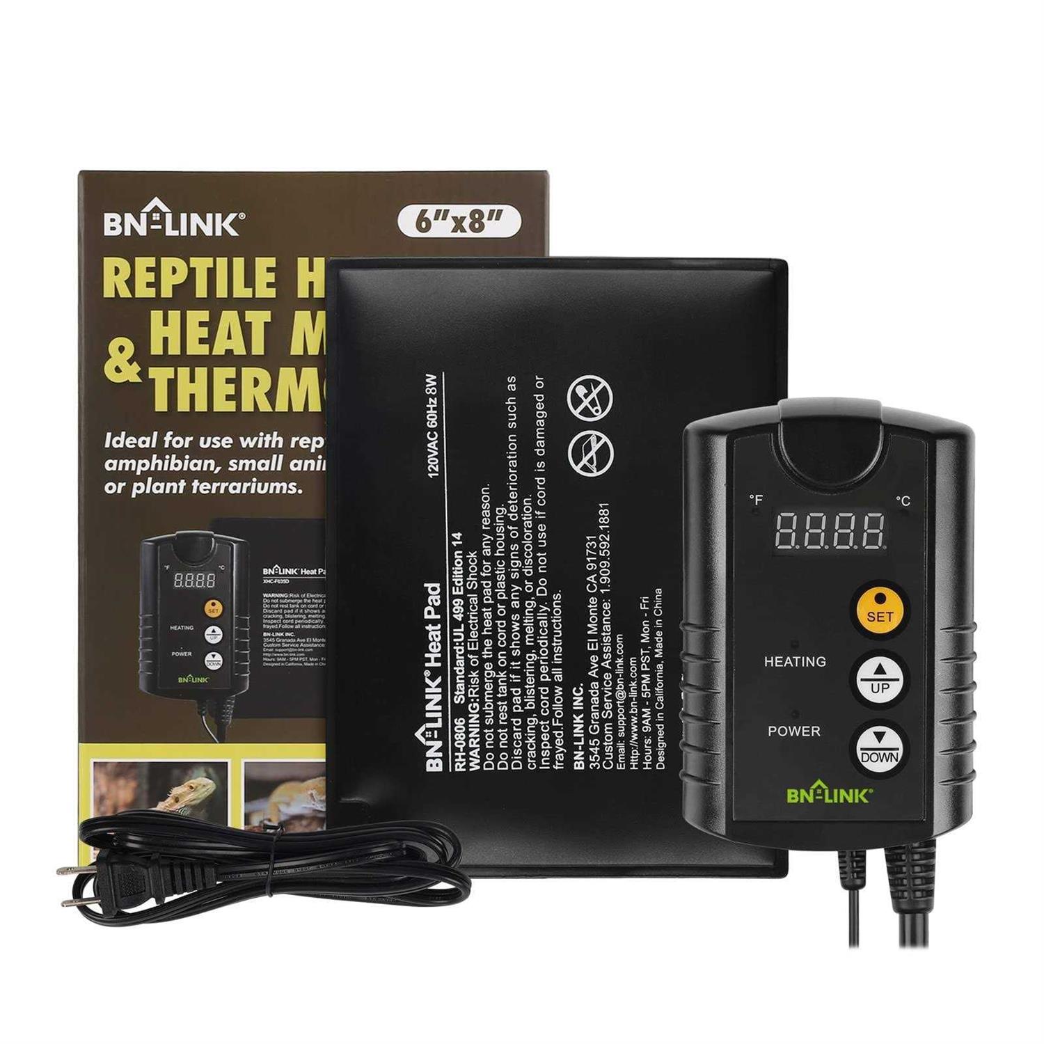 BN-LINK Durable Reptile Heating Pad 8 X Digital Thermostat Under Tank Heater Terrarium Warmer Combo Set for Turtles