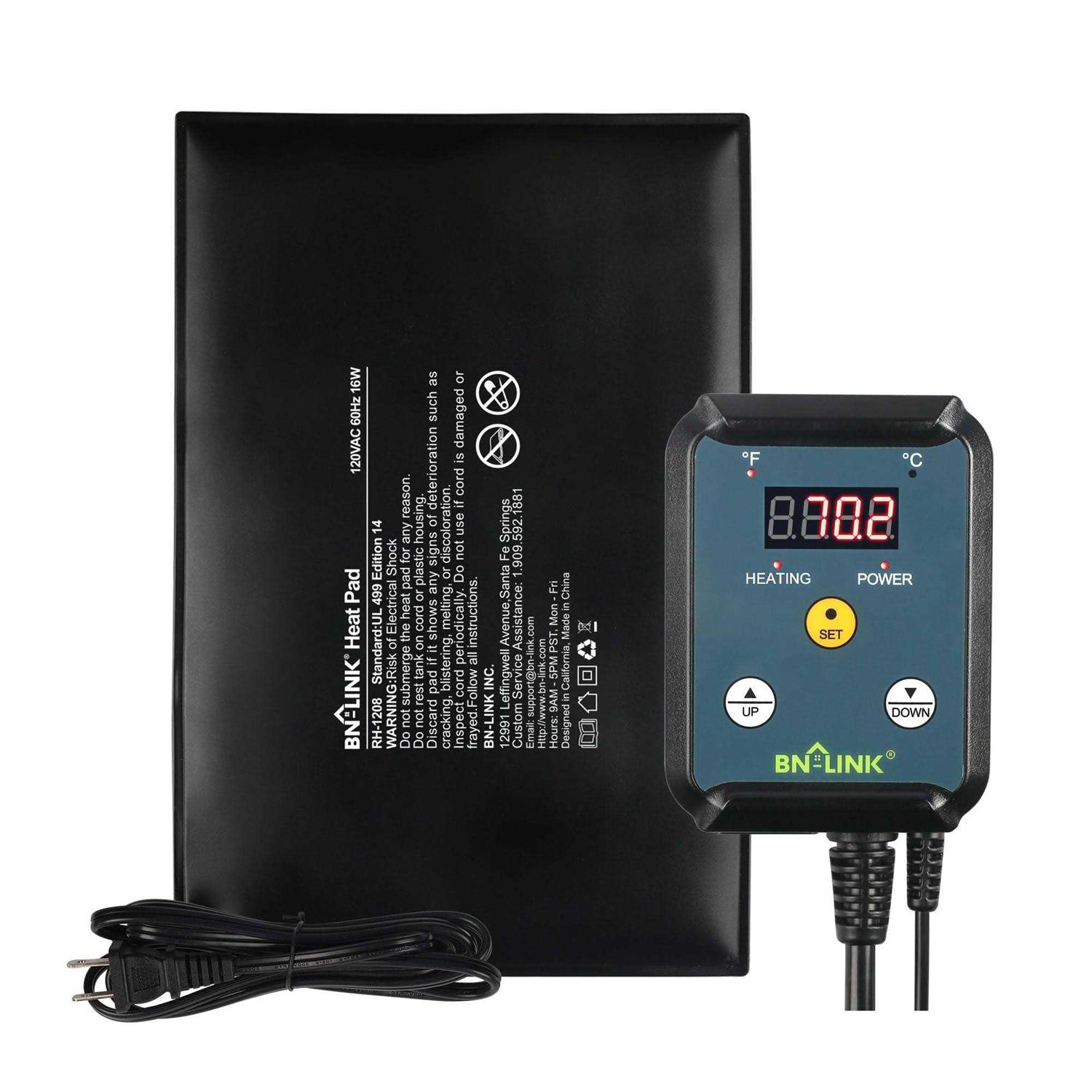 BN-LINK Durable Reptile Heating Pad 8 X Digital Thermostat Under Tank Heater Terrarium Warmer Combo Set for Turtles