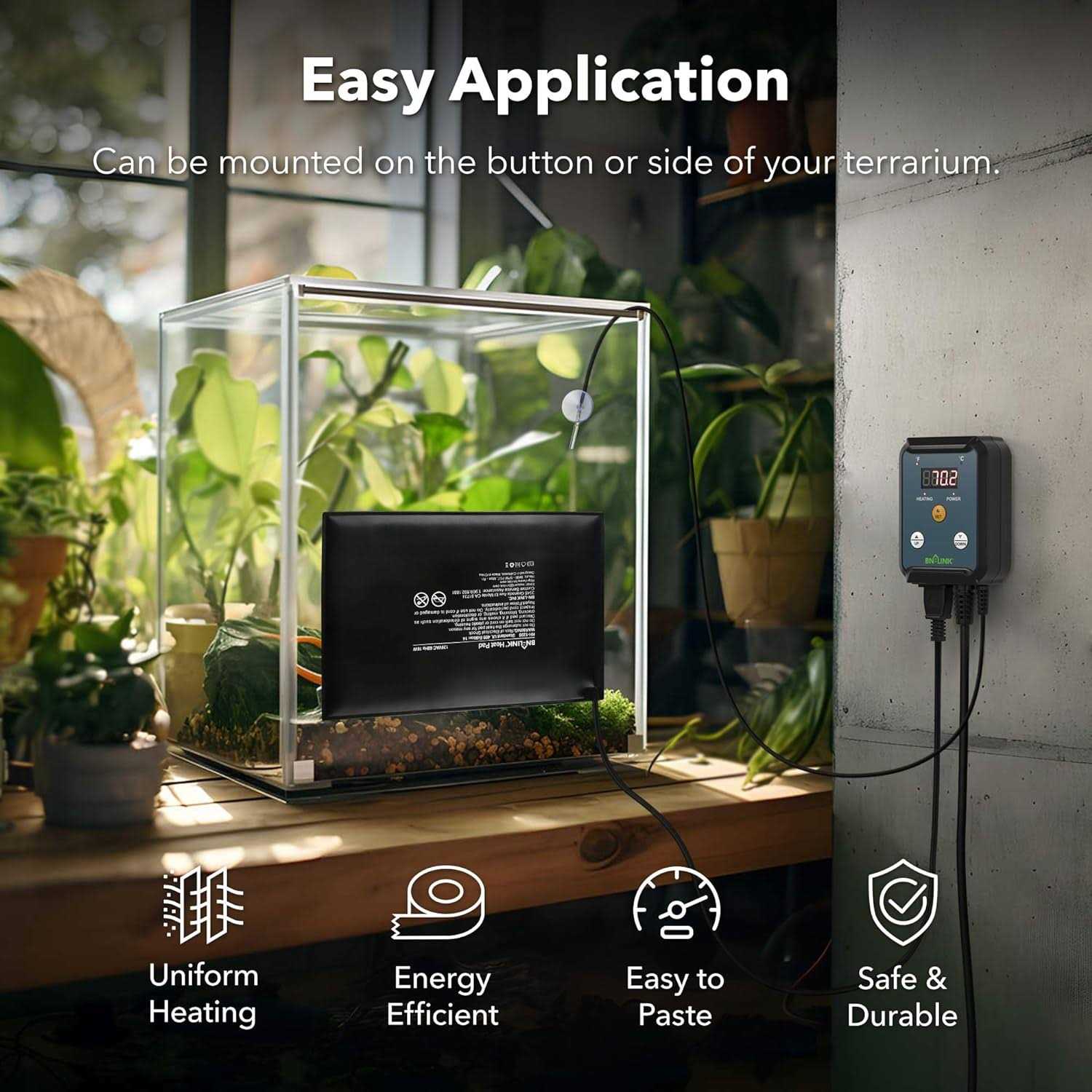 Alternative view of BN-LINK Durable Reptile Heating Pad 8 X Digital Thermostat Under Tank Heater Terrarium Warmer Combo Set for Turtles