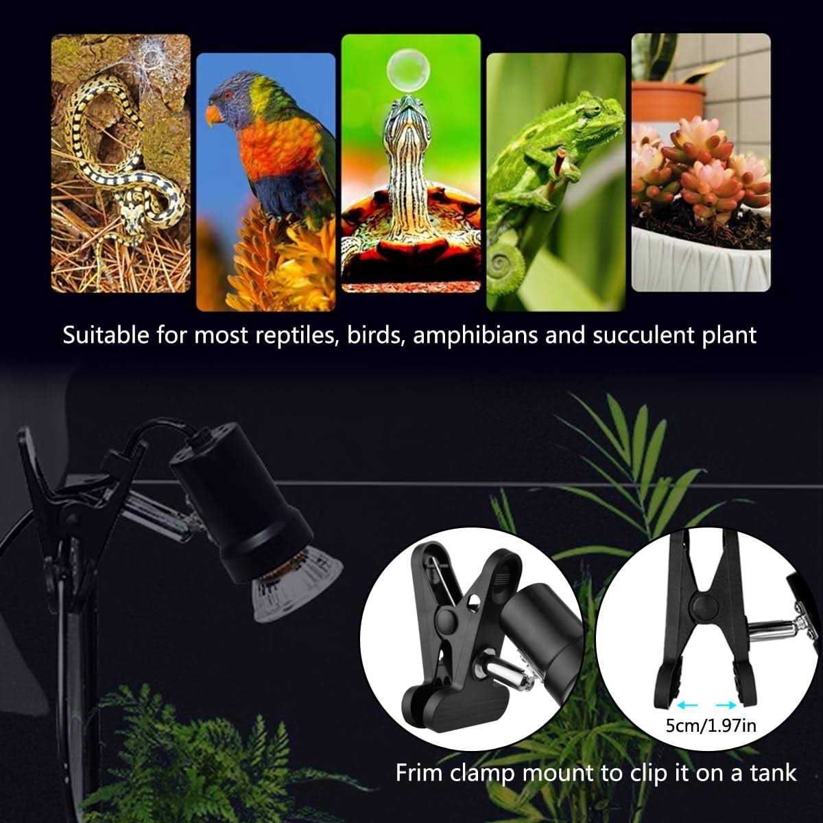 Alternative view of DOMICA Reptile Heat Lamp with 50W UVA UVB Light Bulb Basking Spot Light Simulated Sunlight