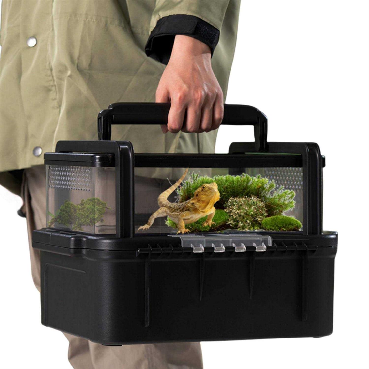 AZV Small Pet Carrier for Travel Amphibians Habitat Terrarium Kits Guinea Pig Carrier Lizard Bird Rabbit Carrier Cage with Tweezer Bowl for Spider