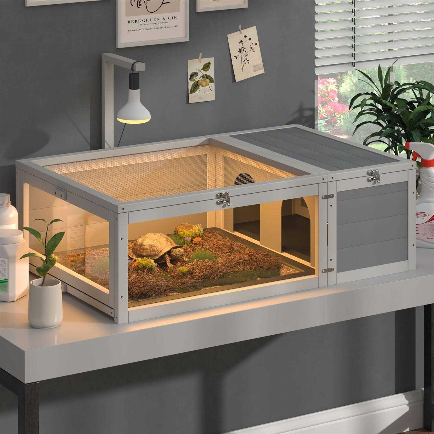 Coziwow by Jaxpety Wooden Tortoise House with Removable Trays Reptile Habitat