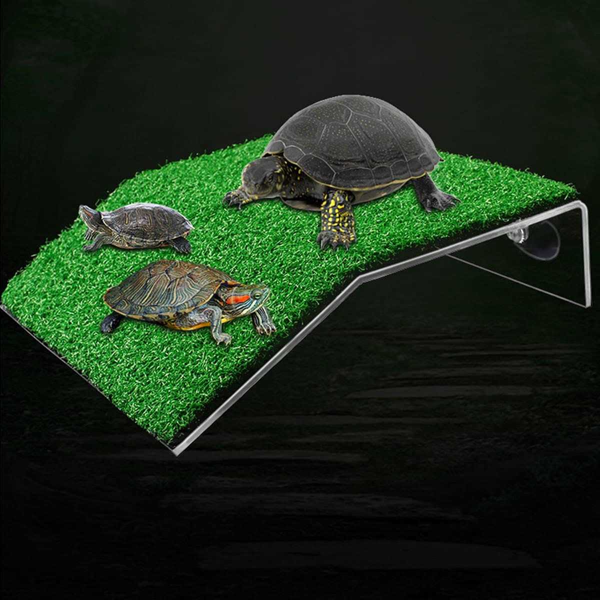 DoubleWood Lawn Turtle Basking Platform Turtle Resting Basking Platform Simulation Grass Turtle Ramp for Turtle Tank