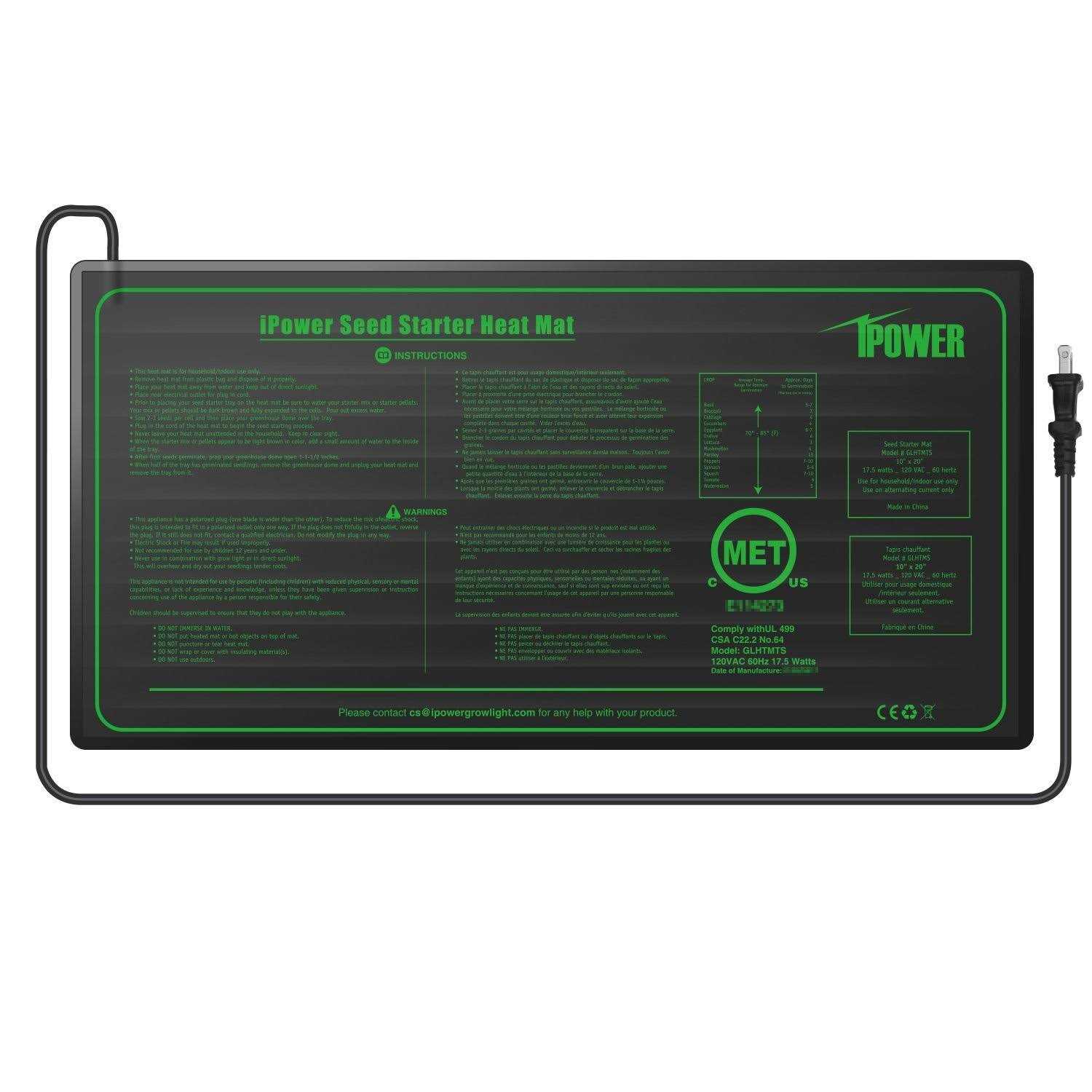 iPower GLHTMTS Durable Waterproof Seedling Heat Mat Warm Hydroponic Plant Germination Starting Pad