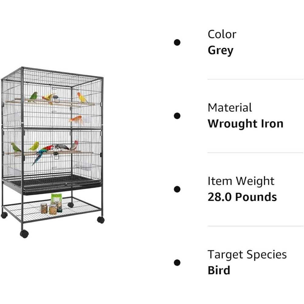Alternative view of BestPet 35-inch Wrought Iron Bird Cage with Play Open Top and Rolling Stand,Black