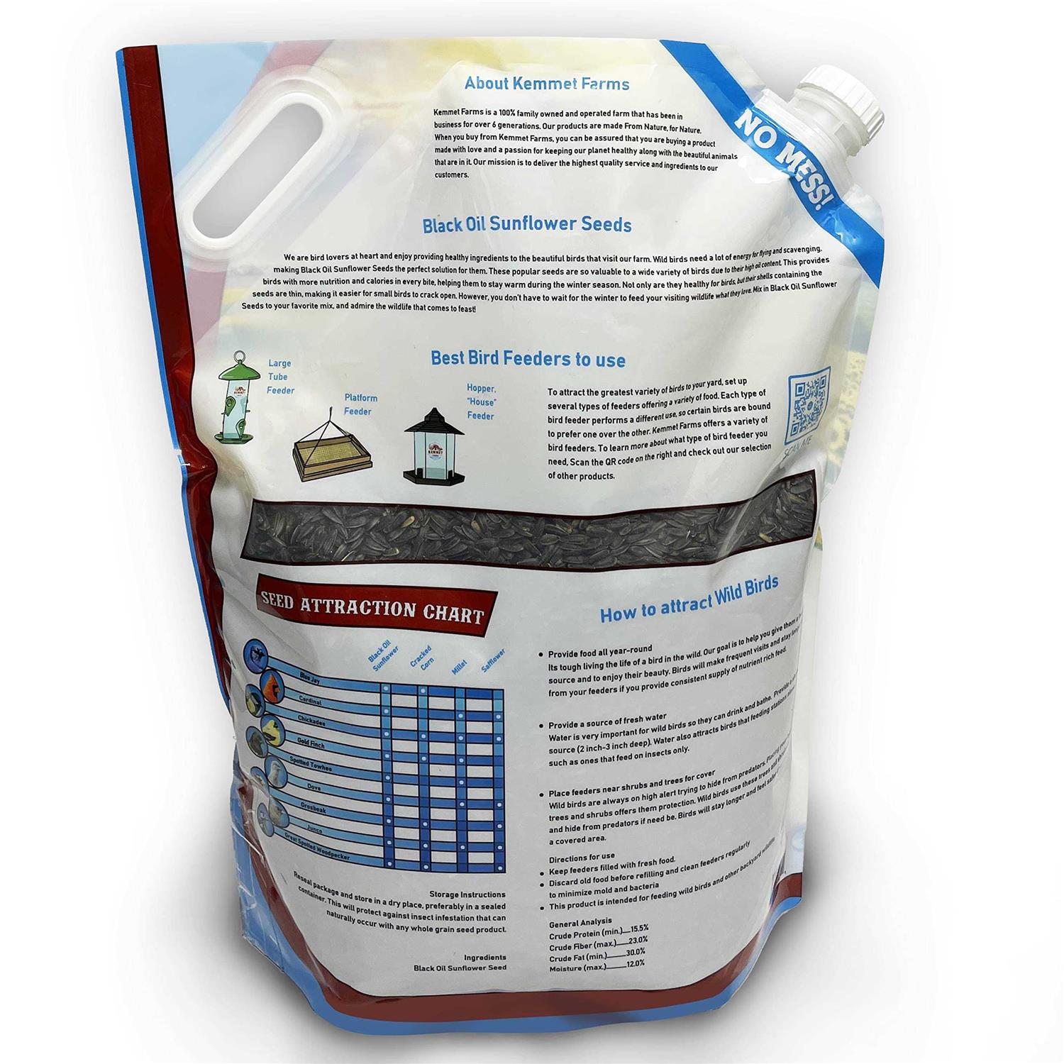Alternative view of KEMMET FARMS Premium Bird Food Black Oil Sunflower Seeds for Birds Easy No Spill Pour Spout W/Screwable Cap for Storage