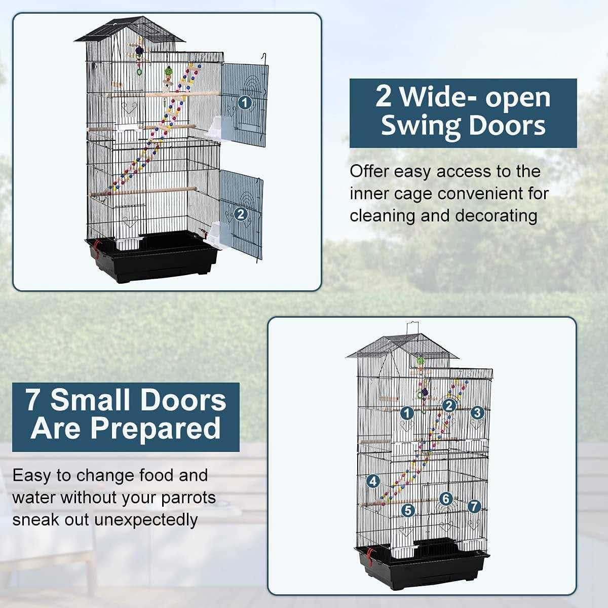 Alternative view of Dkeli 39 Inch Big Bird Cage Study Parakeet Cage Aviary with Accessories Roof Top Flight Parrot Cage with Ladder and Swing Jaulas para Pajaros for Small