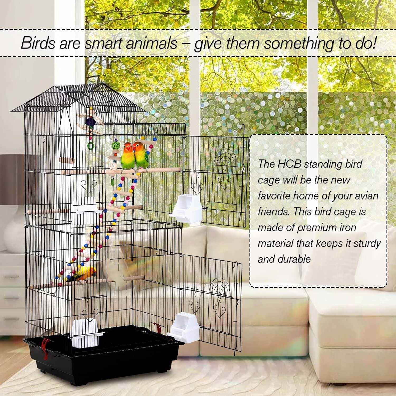 Alternative view of HCY Bird cage 39 inch Accessories with Bird Stand Medium Roof Top Large Flight cage for Small Cockatiel Canary Parrot Parakeet Conure Finches