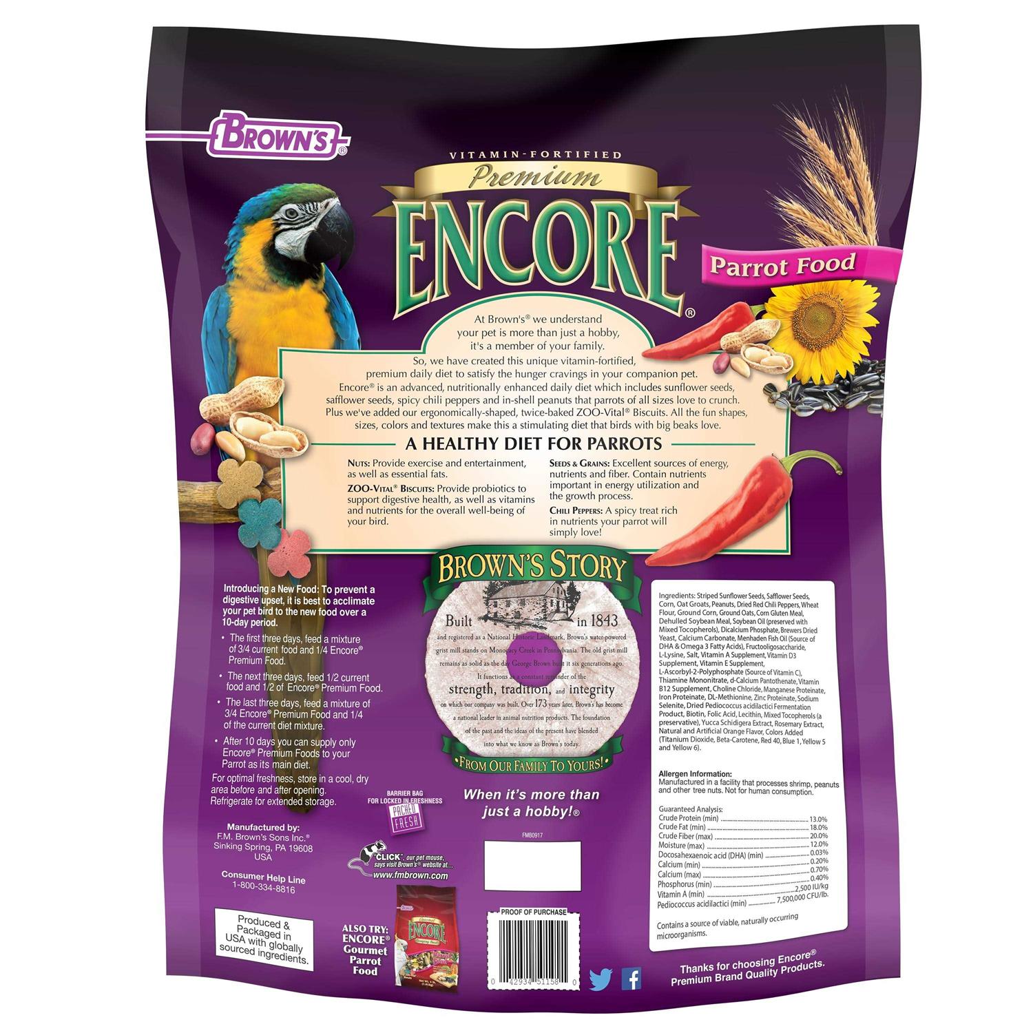 Brown's Encore Premium Parrot Food