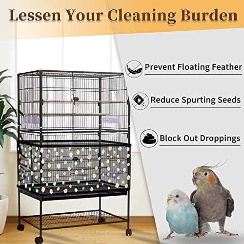 Alternative view of Daoeny Bird Cage Seed Catcher Large Bird Cage Cover Adjustable Soft Airy Nylon Mesh Net