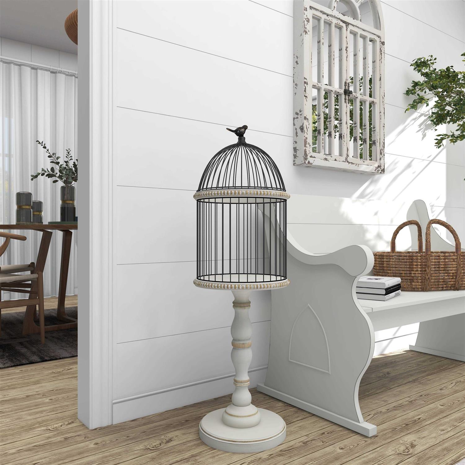 Alternative view of zph5263 White Wood Farmhouse Birdcage