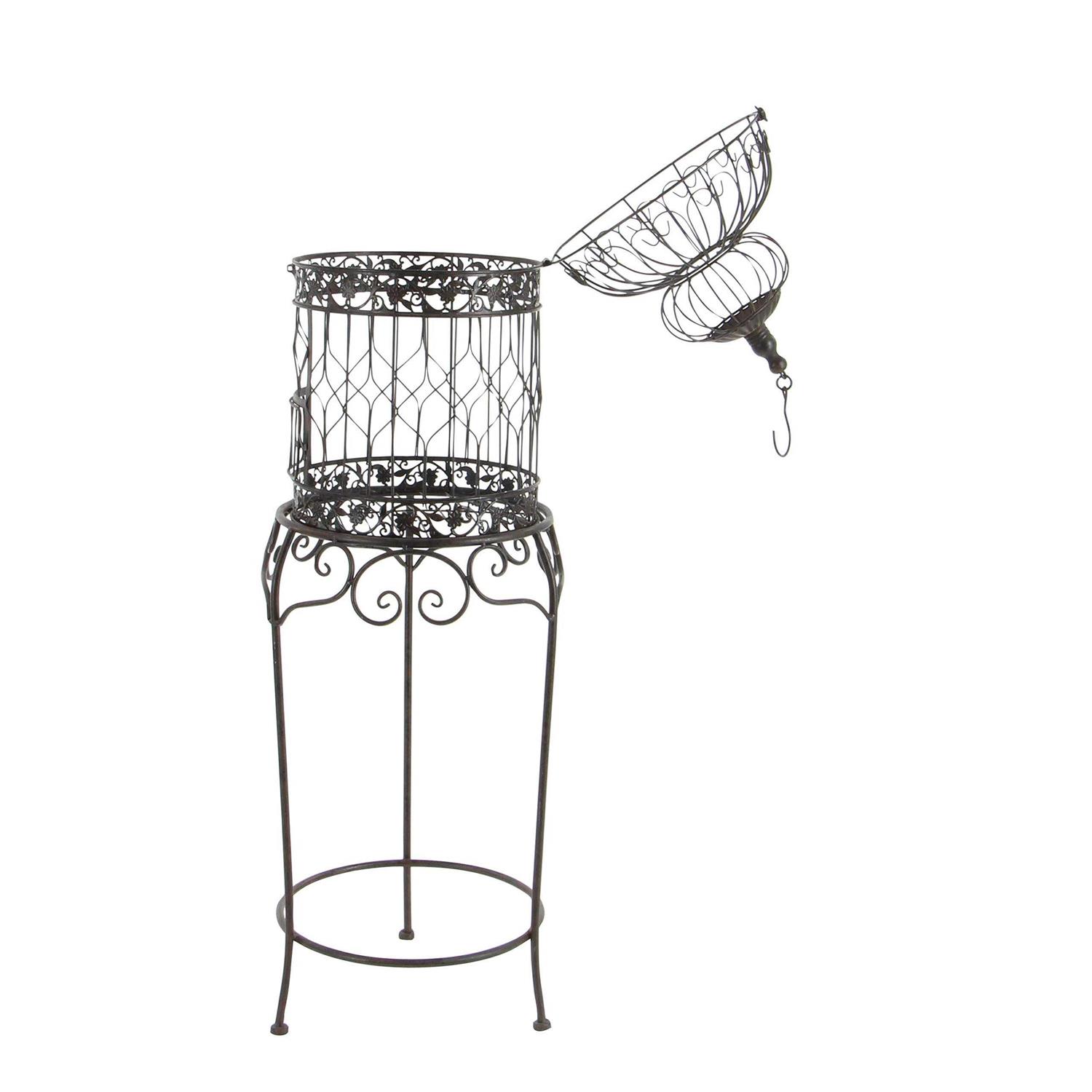 Alternative view of DecMode Black Metal Indoor Outdoor On Removable Stand Birdcage with Latch Lock Closure and Top Hook