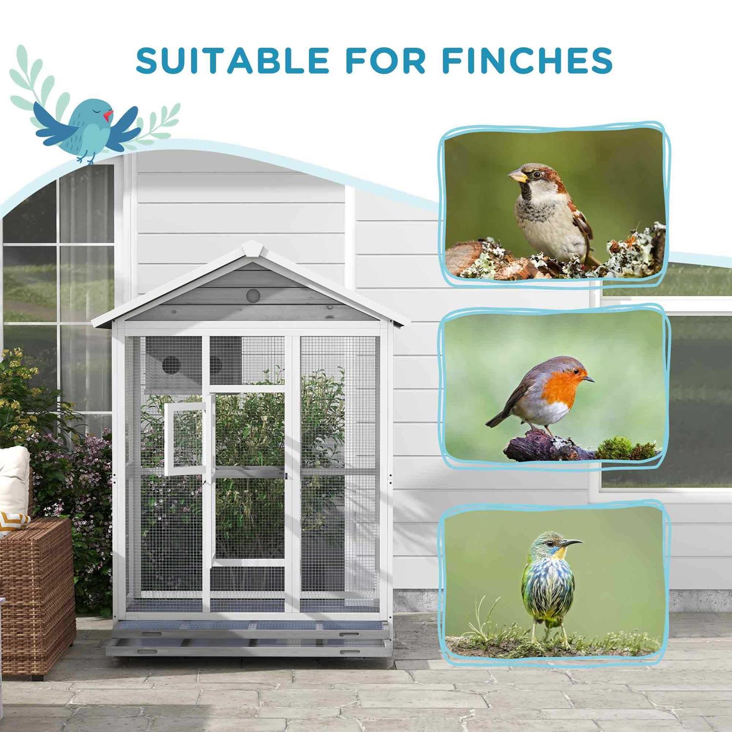 Alternative view of PawHut 64.5 Wooden Bird Cage Aviary, Flight Cage with 4 Perches, Nest and Slide-Out Tray for Indoor/Outdoor
