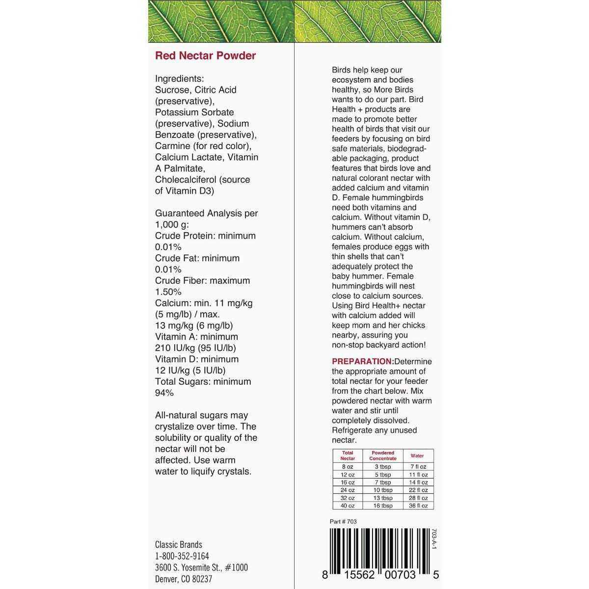 Alternative view of More Birds Health Plus Hummingbird Nectar Powder Concentrate Natural Red