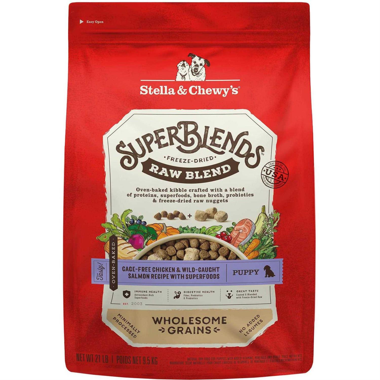 Stella & Chewy's SuperBlends Raw Wholesome Grains Puppy Cage Free Chicken & Wild Caught Salmon Recipe with Superfoods