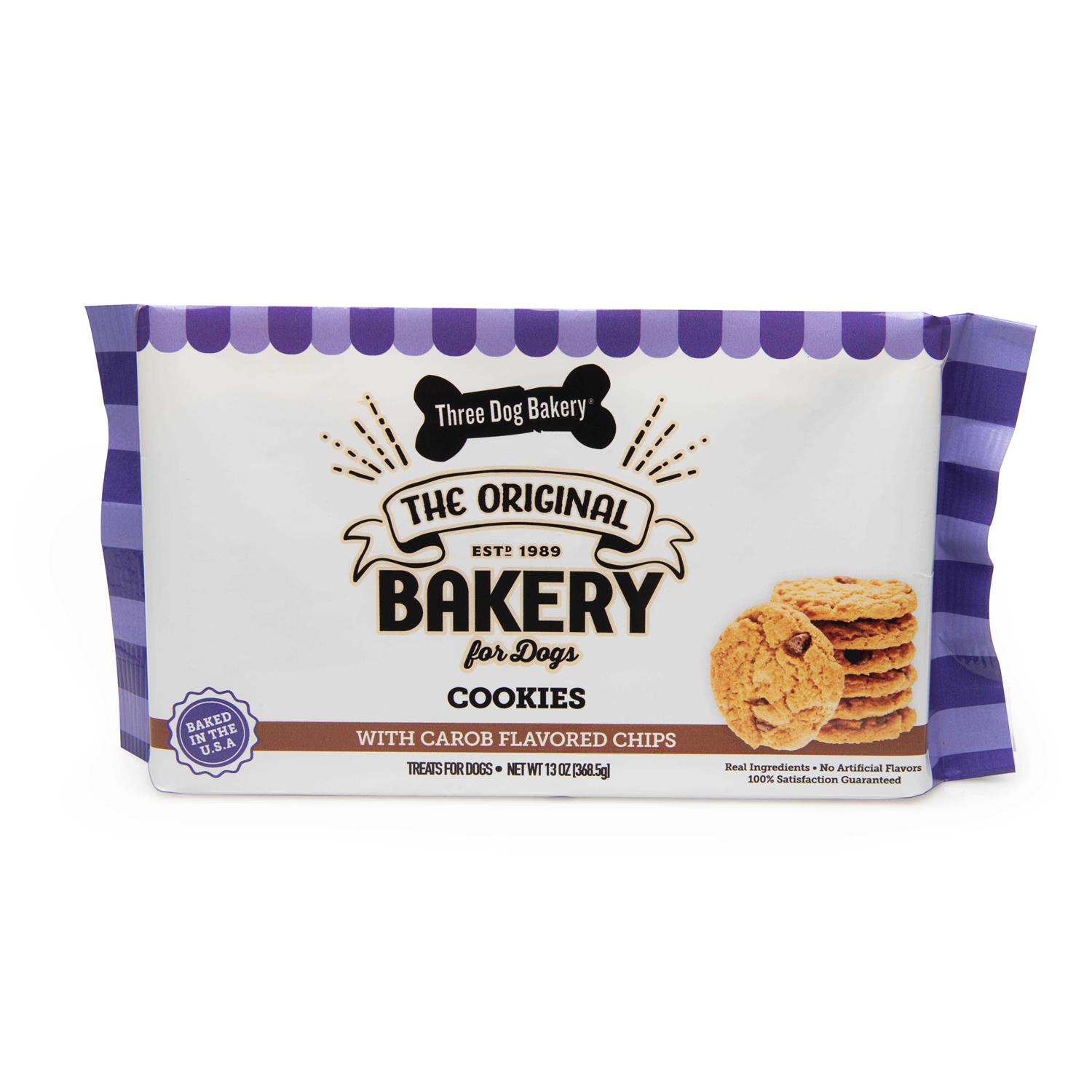 Three Dog Bakery Cookies Dog Treats with Carob Flavored Chips