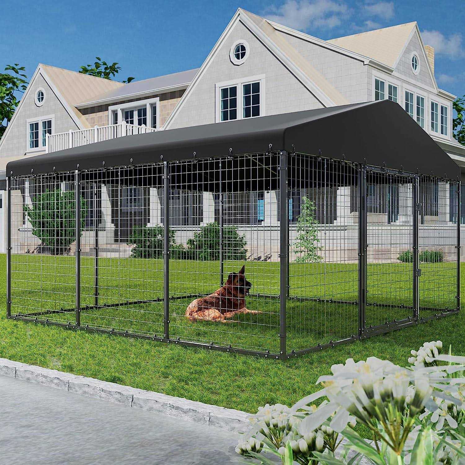 Alternative view of Alaulm Large Heavy Duty Outdoor Dog Kennel, Galvanized Steel Dog Kennel Fence with Roof and Double Safety Locks