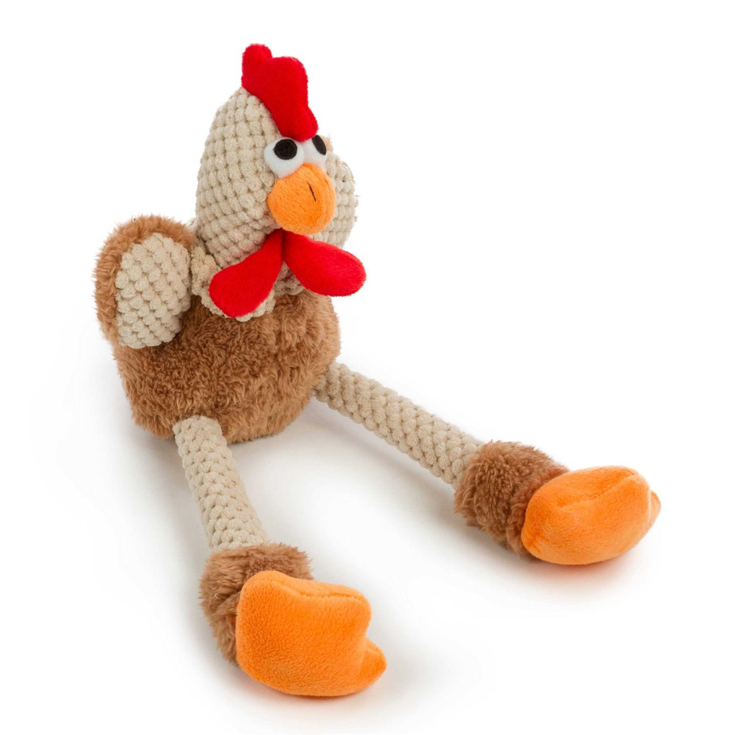 goDog Checkers Chew Guard Skinny Rooster Dog Toy