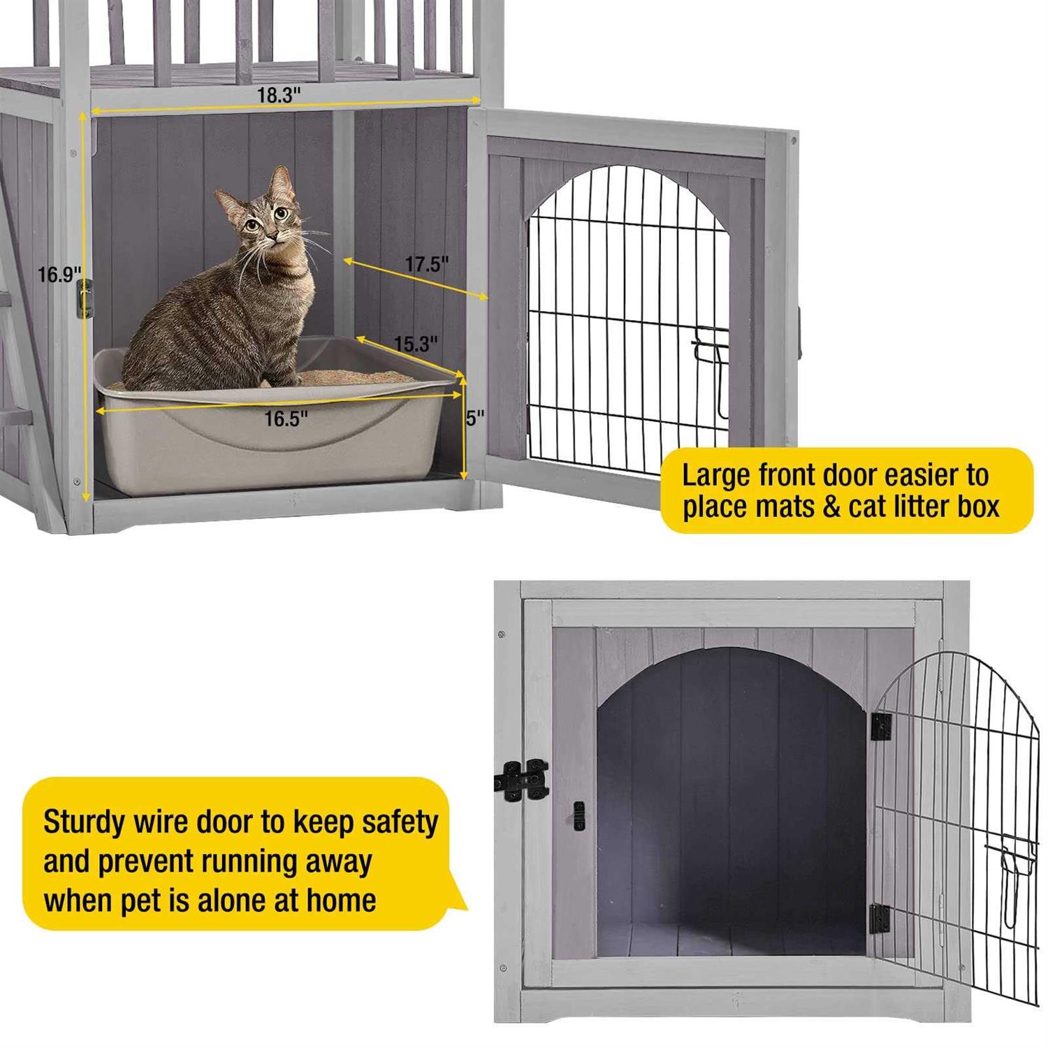 Alternative view of aivituvin dog house feral cat house outdoor and indoor,pet houses with stairs,2 storys