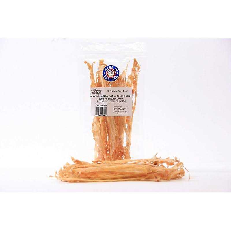 Alternative view of 3oz GoGo Turkey Tendon Strips Dog Chew Treats Sourced and Made in The USA one Ingredient