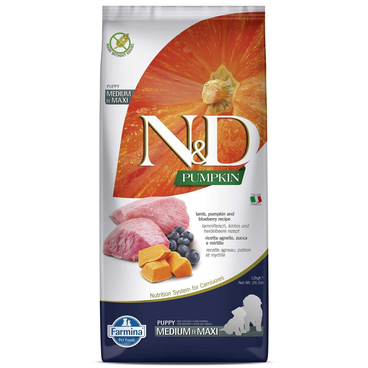 Farmina N&D Pumpkin Lamb & Blueberry Medium & Maxi Puppy Dog Dry Food