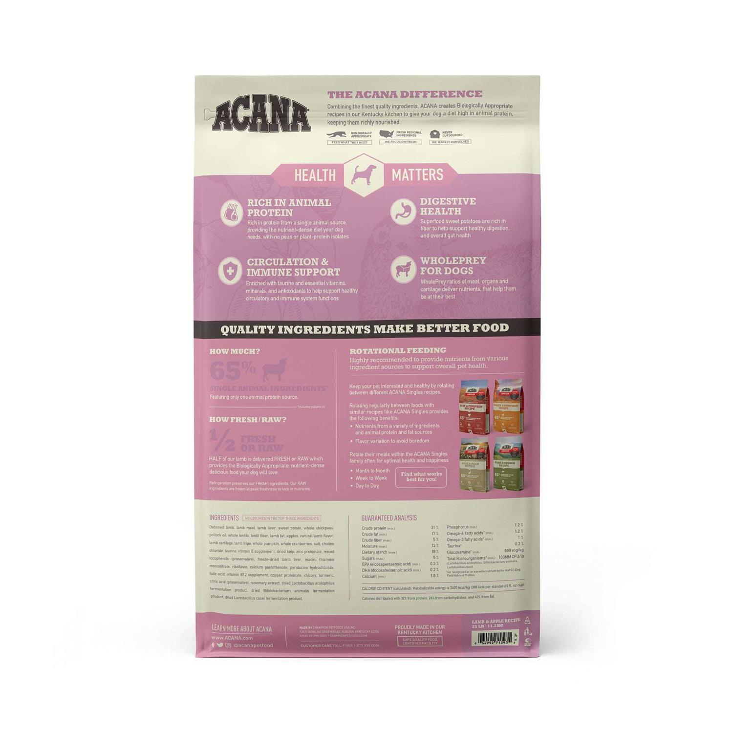 Alternative view of ACANA Singles Limited Ingredient Diet Lamb & Apple Recipe Grain-Free Dry Dog Food, 22.5-lb bag