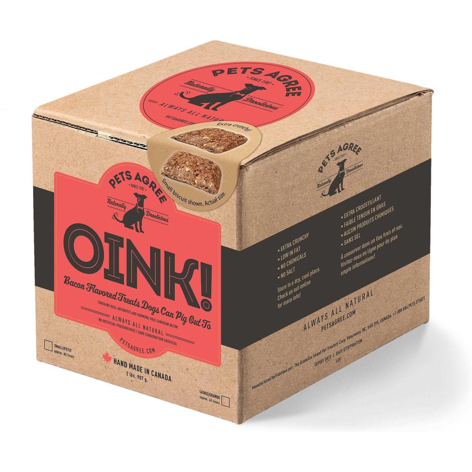 The Granville Island Pet Treatery Oink! Pets Agree Bacon Flavored Dog Treats