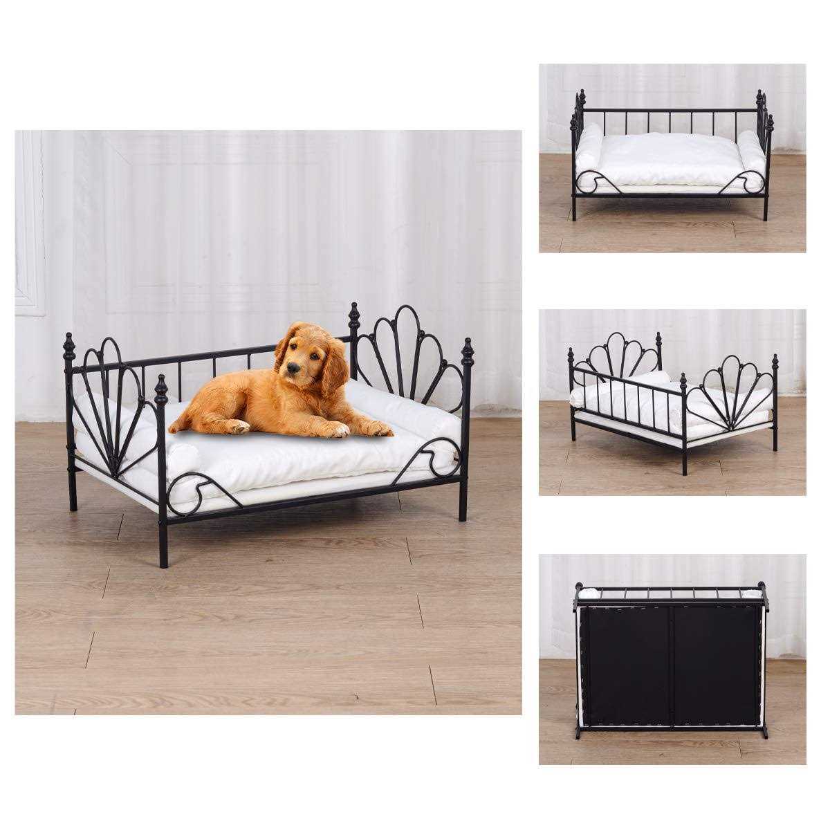 Alternative view of Babyland Bed for Dog, Pet Couch Bed with Metal Frame and Detached White Velvet Cushion with 2 Pillow for Small Pet