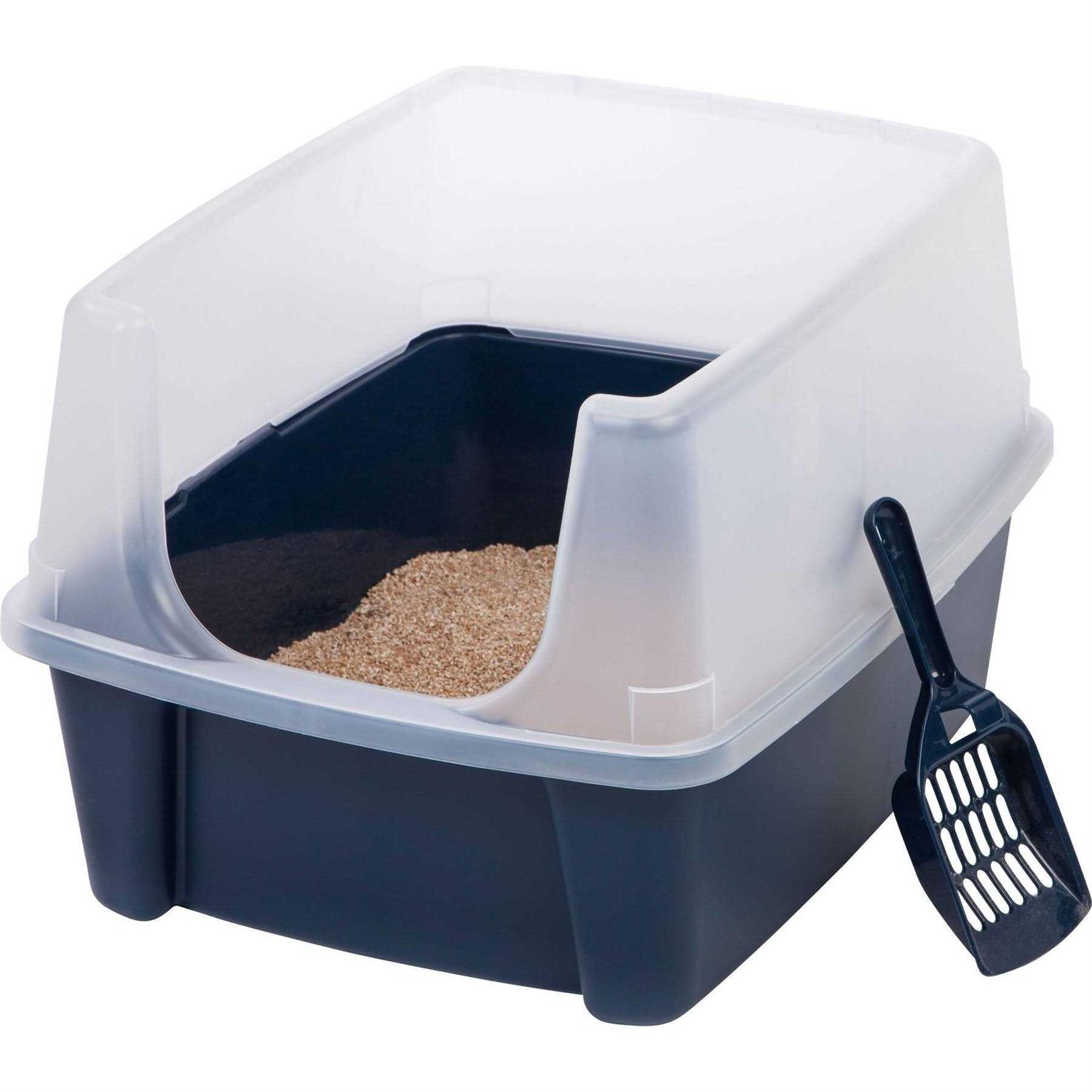 Iris USA Open Top Cat Litter Box with Shield and Scoop