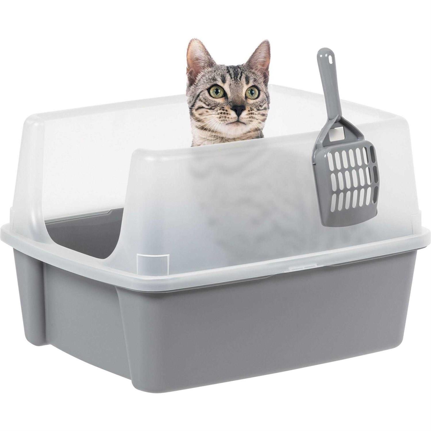 Iris USA Open Top Cat Litter Box with Shield and Scoop