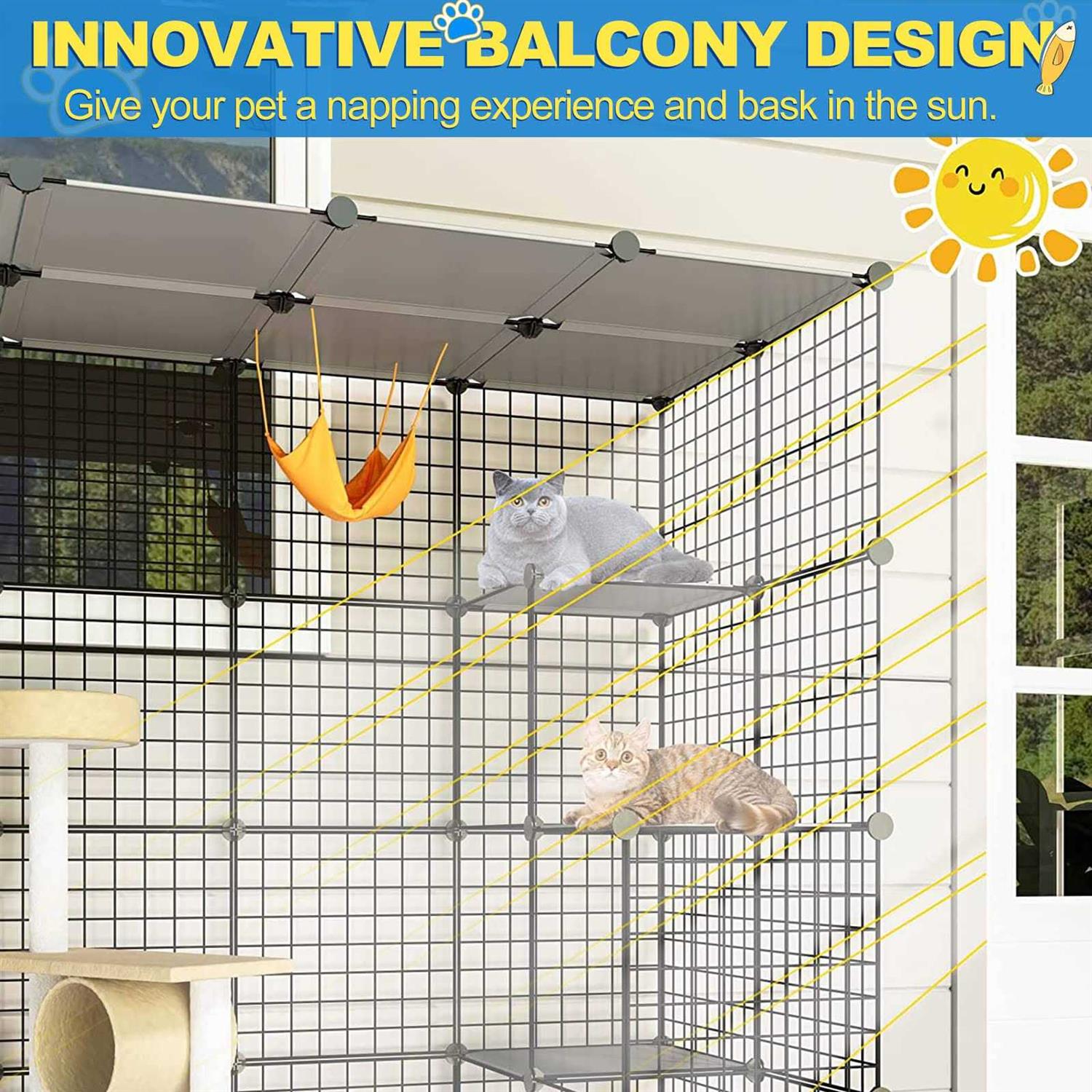 Alternative view of eiiel diy large cat enclosure outdoor cat cage cat house with 6 jumping platforms for play catio with large entrance easy to