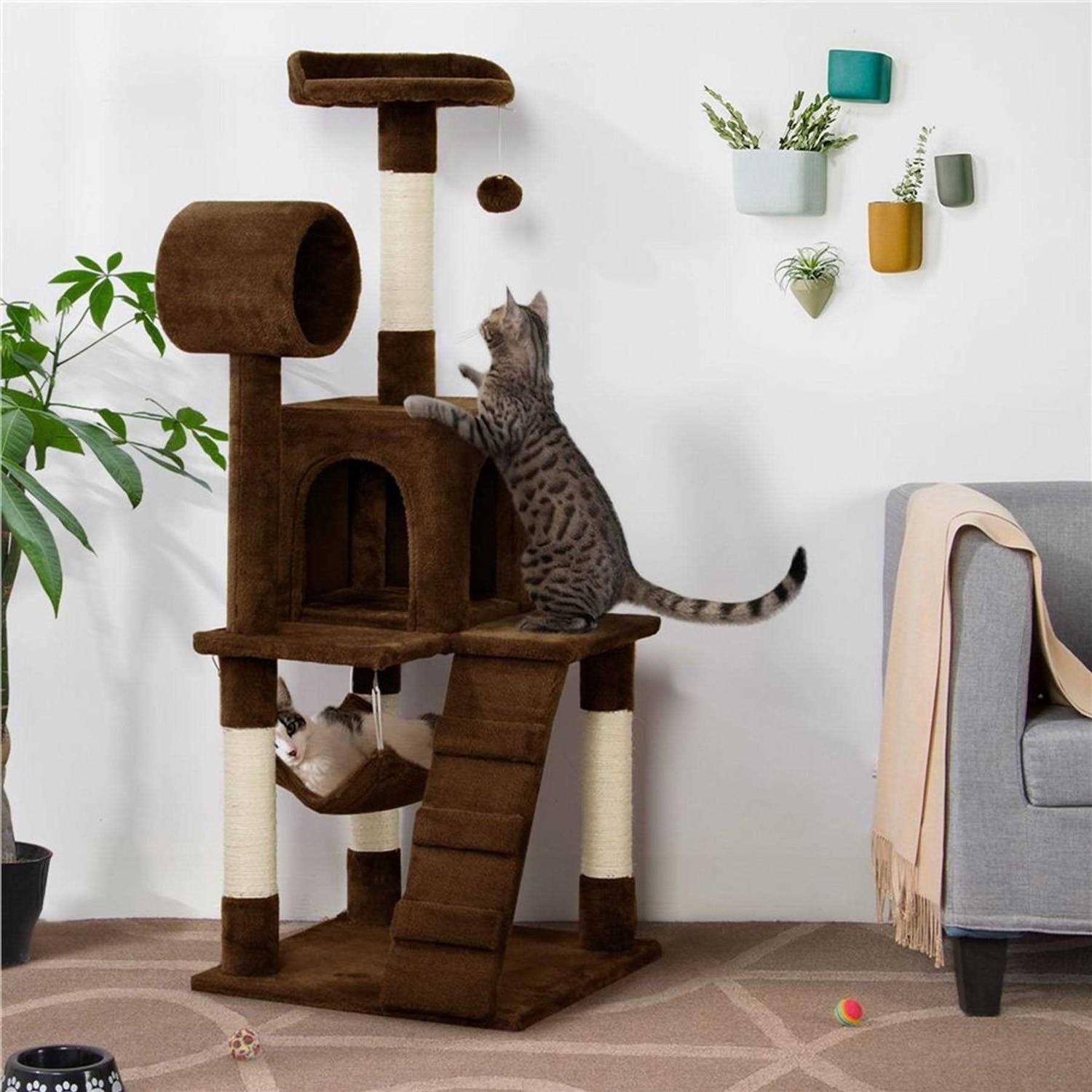 Yaheetech 51-in Plush Multi-Cat Kitten Tree & Condo