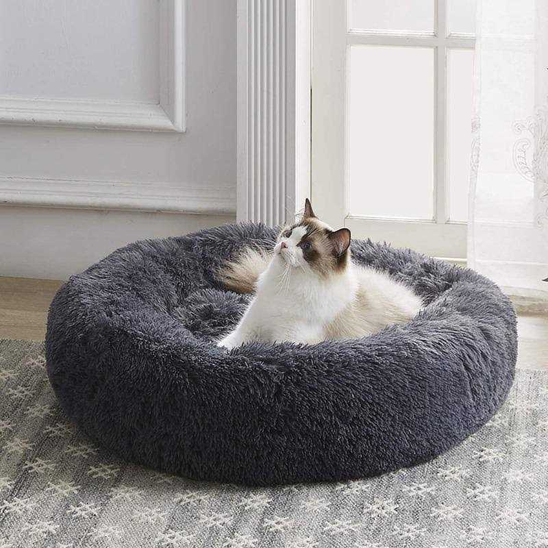 PupsDream The Original Calming Cat Bed Grey Anti Anxiety Cat Bed