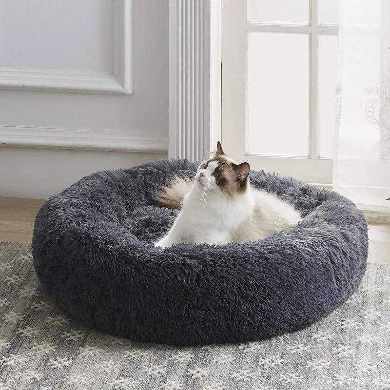 PupsDream The Original Calming Cat Bed Grey Anti Anxiety Cat Bed