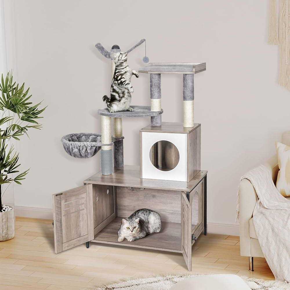 Alternative view of Snughome Cat Litter Box Enclosure with Cat Tree Wooden Hidden Cat Washroom Furniture with Condo
