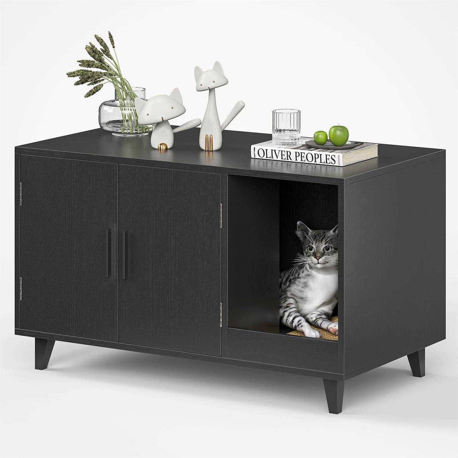 STARY Hidden Cat Litter Box Enclosure Furniture with Scratching Mat