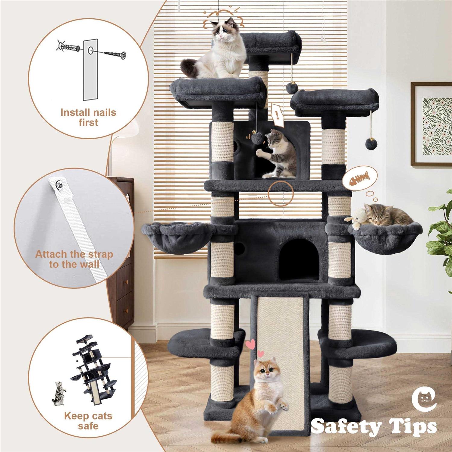 Alternative view of Amolife 68 Inch Cat Tower Multi-Level / X-Large Cat Tree King with Scratching Posts Kitty Pet Play House