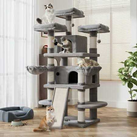 Amolife 68 Inch Cat Tower Multi-Level / X-Large Cat Tree King with Scratching Posts Kitty Pet Play House