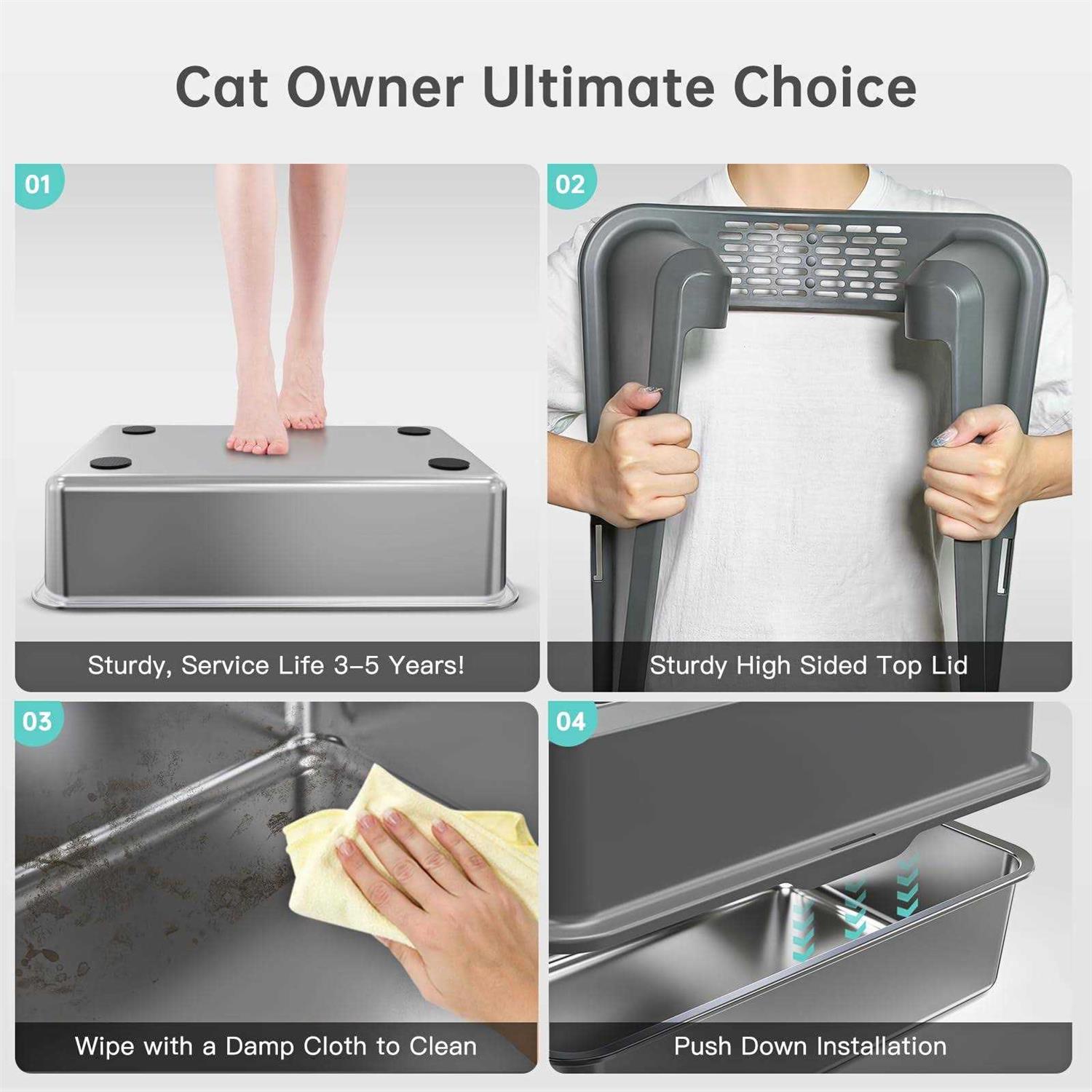 Alternative view of WoofiGo Stainless Steel Cat Litter Box with Lid XL Litter Box for Big Cats