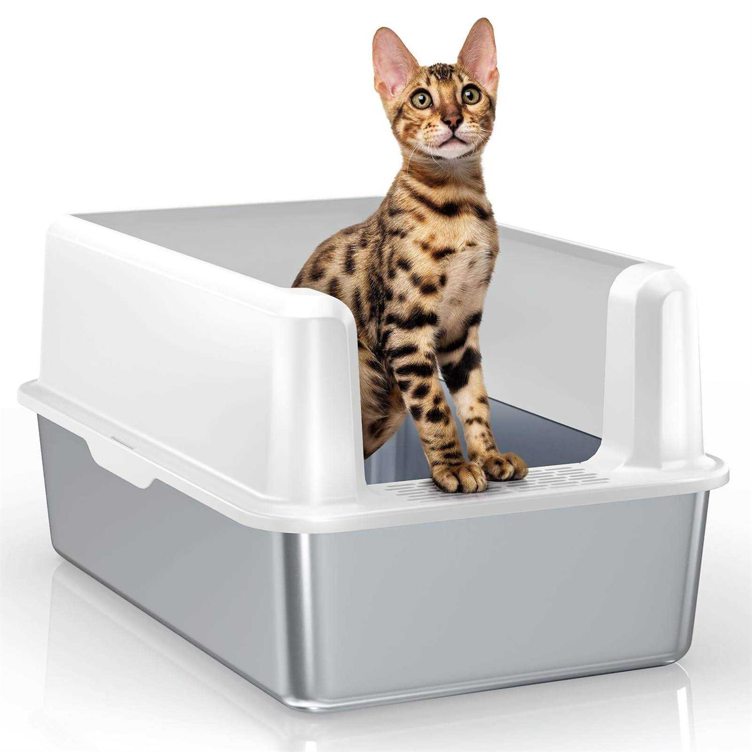 WoofiGo Stainless Steel Cat Litter Box with Lid XL Litter Box for Big Cats