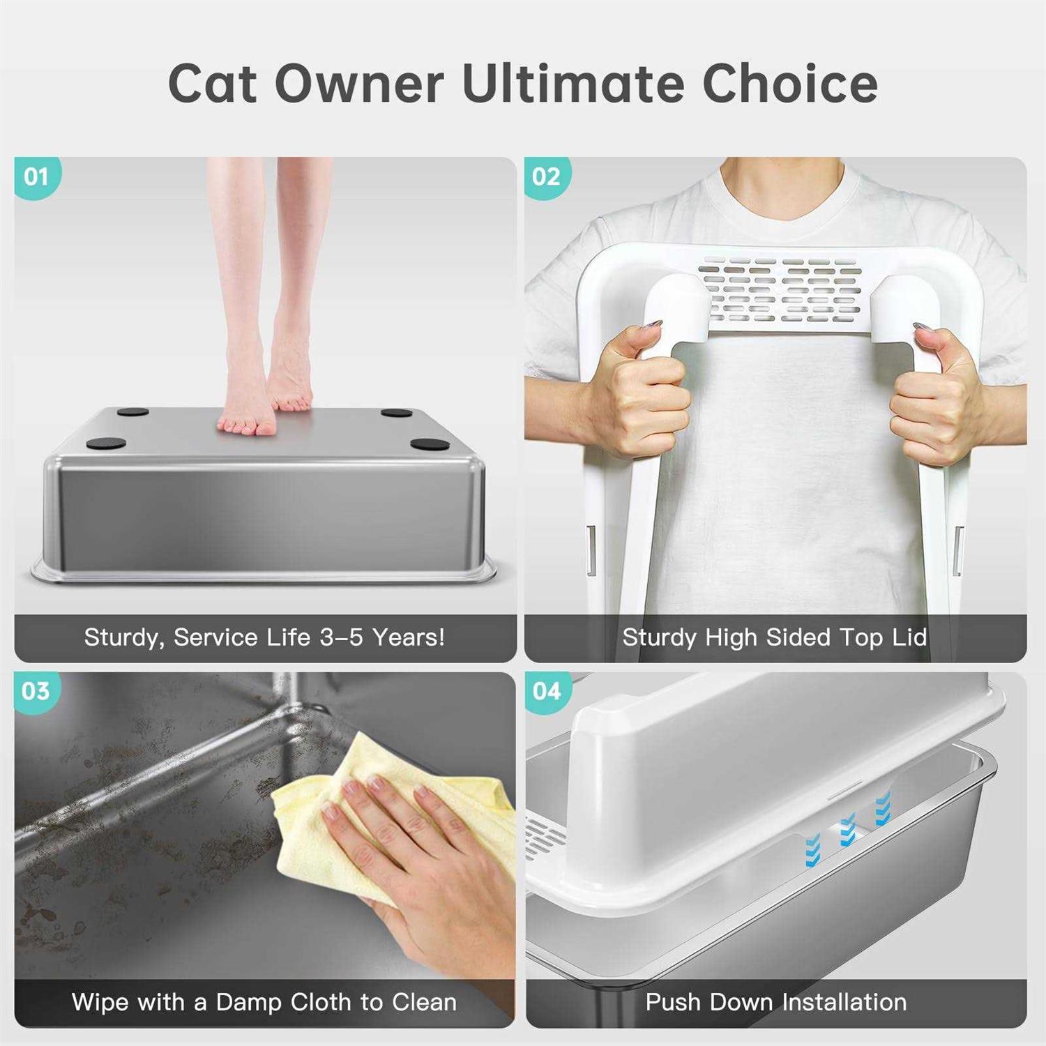 Alternative view of WoofiGo Stainless Steel Cat Litter Box with Lid XL Litter Box for Big Cats